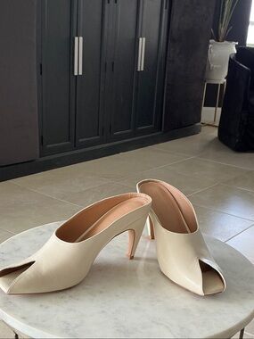 Cream Open-Toe Mule Heels for Women